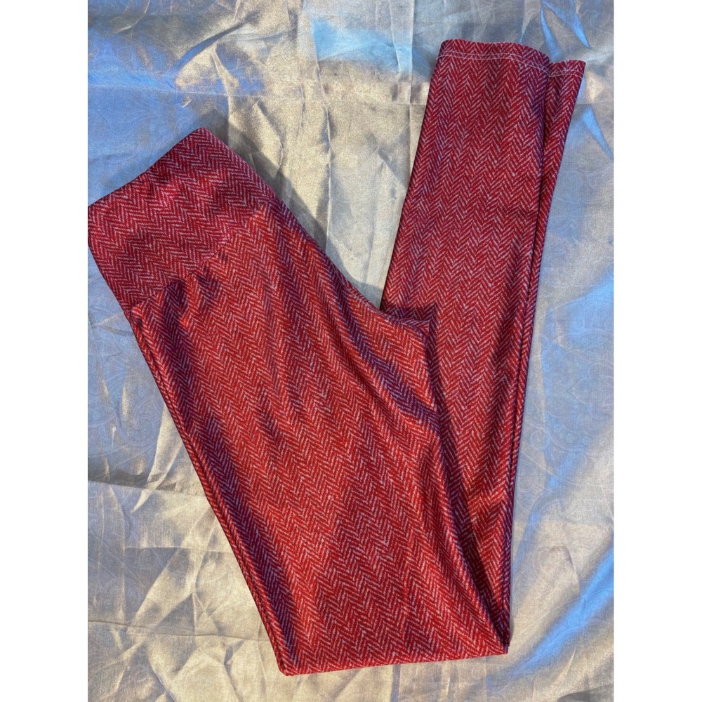 Goldsheep Red White Herringbone High Waisted Leggings Small Handmade Yoga Pants